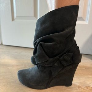 Vera Wang Lavender Suede Leather Platform Wedge Booties